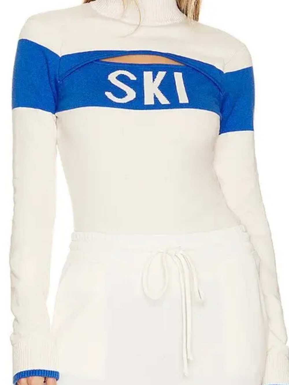 Year Of Ours Cut Out Ski Sweater Cream Blue Cashmere Blend Mock Neck Size M